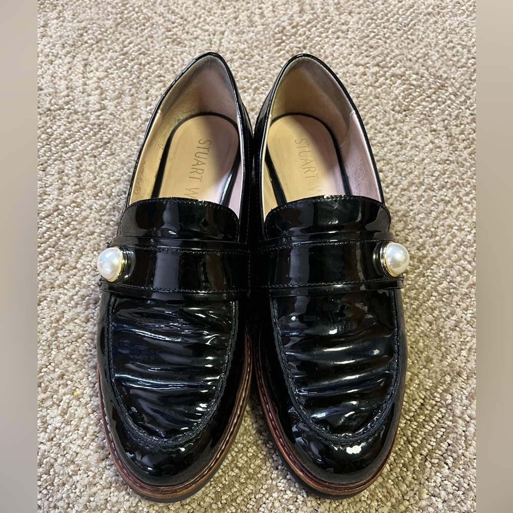 Stuart Weitzman Black Patent Loafers with Pearl Detail - 7 1/2 SOLD OUT
